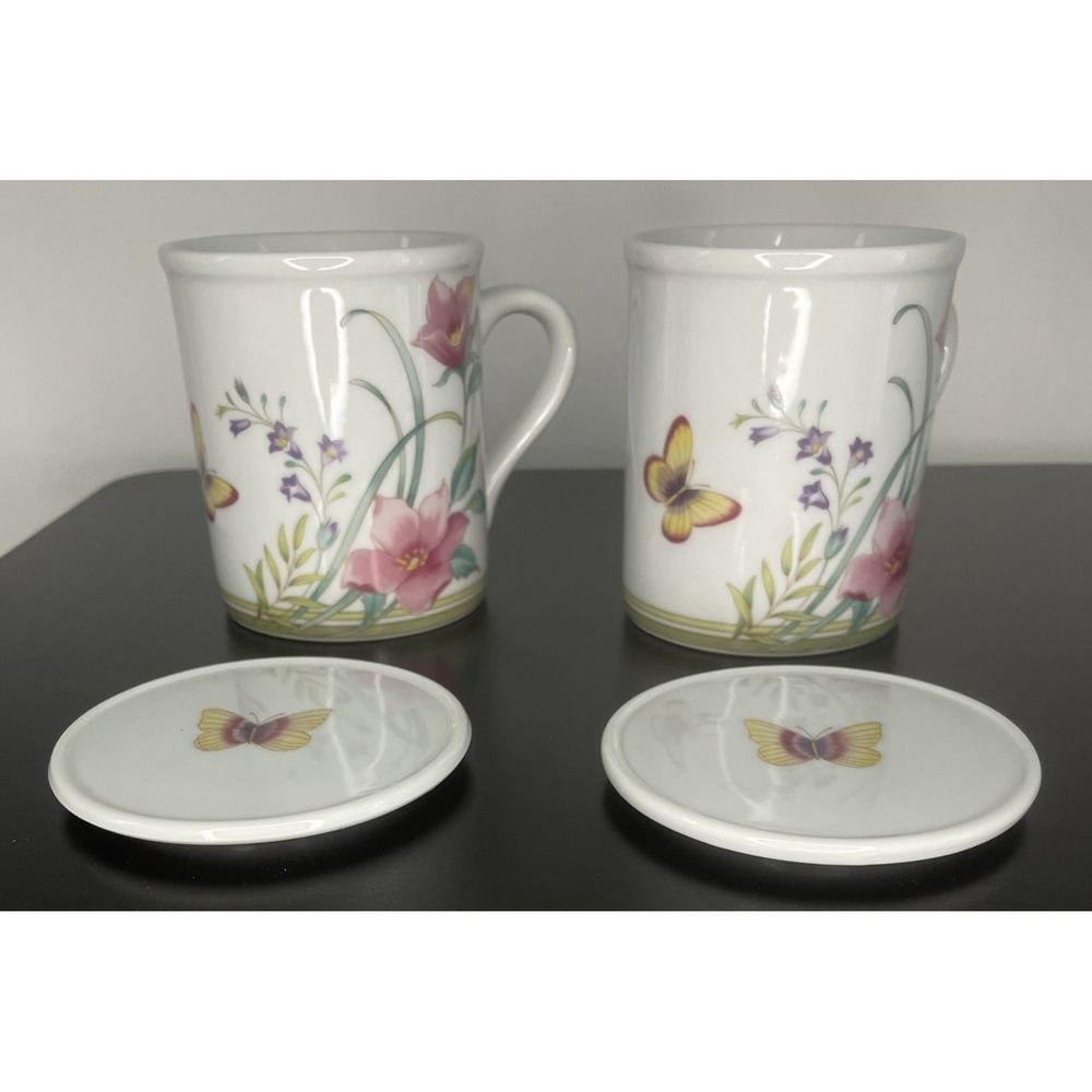 NEW Vintage 1980s Two Interpur Stoneware Mugs With Lids Also Use As Coaster